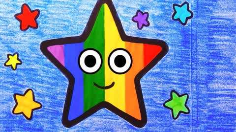 美术画画课:幼儿学习彩色绘画,闪闪发亮的小星星