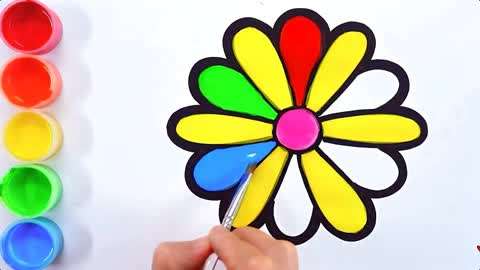 儿童学画画:用漂亮的色彩画五彩的花朵