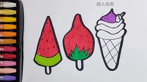 如何教孩子绘画好动漫,绘制和着色脚气冰淇淋辣冰淇淋和彩色杯子