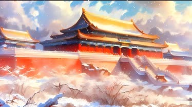 精品 · 红墙黄瓦漂亮唯美的雪后古风卡通建筑