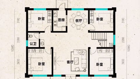 12米×10米带阁楼的一层别墅设计图